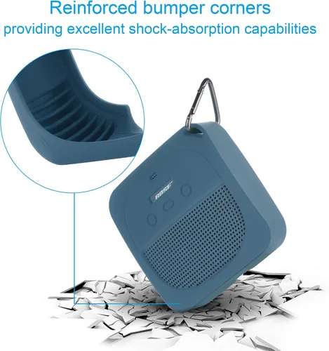 Vista 3 de Funda de silicona para altavoz portátil Bose SoundLink Micro impermeable, funda protectora con mosquetón