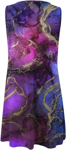 Vista 6 de Vestido corto de verano para mujer, sin mangas, estampado floral, sin mangas, con abertura de cerradura, casual, suelto, vestido de playa