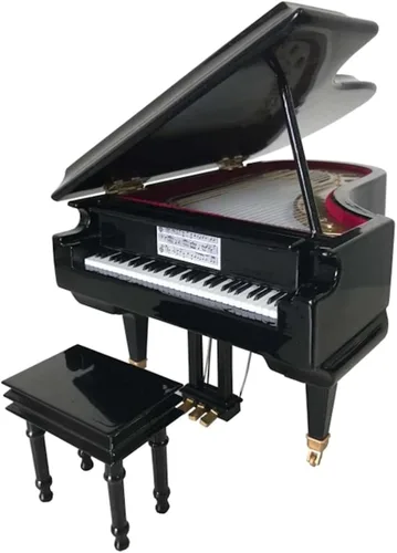 Vista 6 de Black Baby Grand Piano caja de música con bancay funda negra – Toca Para Elisa
