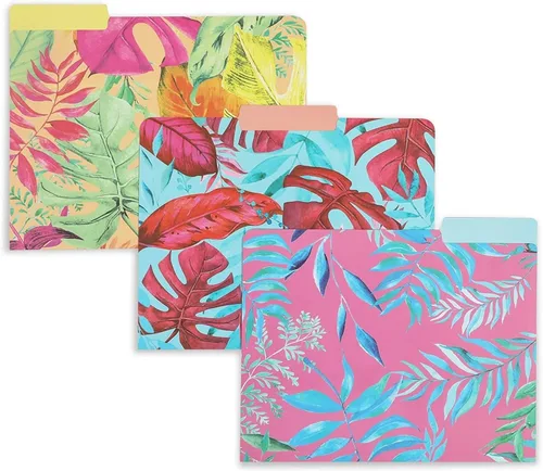 Vista 5 de Paper Junkie Carpetas decorativas para archivos, paquete de 12, tamaño carta, tropical, carpetas y bolsillos de cartulina, pestañas de corte 1/3