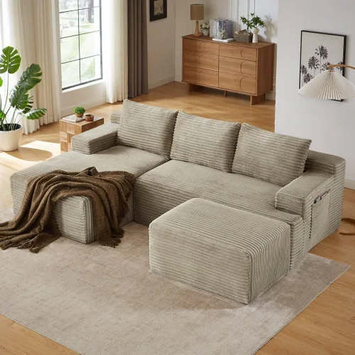 Vista 13 de Sofá seccional comprimido sin hueso de 112 pulgadas con otomana movible convertible en forma de L sofá esquinero modular para sala de estar, sofás