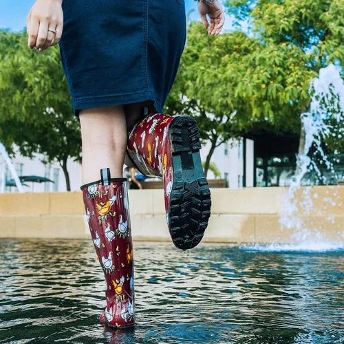 Vista 5 de HISEA Botas de lluvia para mujer, botas de jardín impermeables para mujer, botas de agua hasta la rodilla, suela antideslizante cómoda, 6