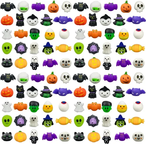Vista 9 de Anditoy 100 piezas de juguetes esponjosos de Navidad Mochi Squishy de Navidad, juguetes esponjosos de Navidad para niños, niñas, niños pequeños