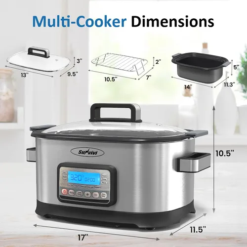 Vista 6 de Multicocina 11 en 1, horno asador de olla lenta de 6.5 cuartos de galón, olla multifuncional programable digital con temporizador, control