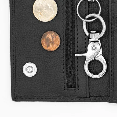 Vista 4 de Cartera larga de cuero genuino para hombre, triple cubierta de chequera, bloqueo RFID, múltiples ranuras para tarjetas, bolsillo con cremallera