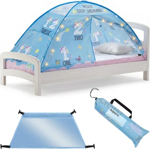 Vista 11 de Tienda de campaña de cama individual con diseño de animales para niños - Tiendas de ensueño mágicas para niños, toldo emergente para cama de niña