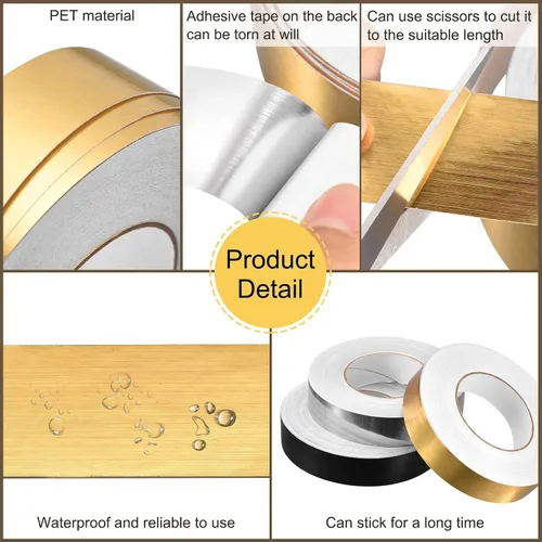 Vista 3 de uxcell 2 calcomanías autoadhesivas de papel de aluminio de 0.2 pulgadas x 164 pies para decoración de huecos, tira de cinta adhesiva impermeable