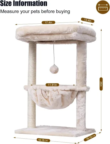 Vista 3 de SYANDLVY Árbol pequeño para gatos de interior, torre de actividad para gatos con poste rascador para gatitos, muebles para gatos con cesta y bola