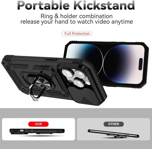 Vista 7 de Funda magnética compatible con iPhone 14 Pro de 6.1 pulgadas, funda magnética para iPhone 14 Pro con cubierta de cámara y soporte de grado militar