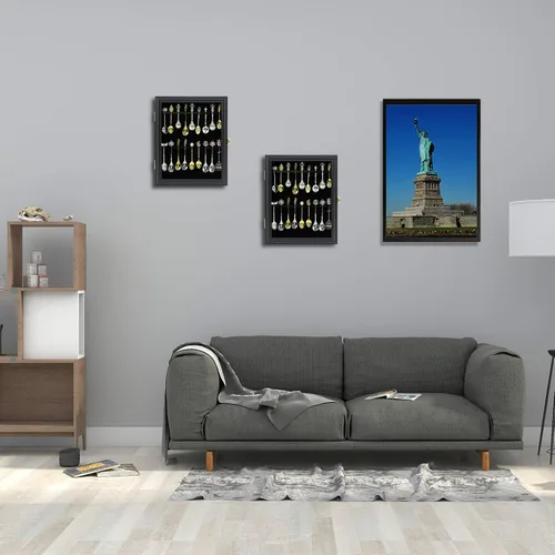 Vista 7 de 18 Recuerdo Cuchara de té vitrina de montaje en pared Bloqueable Protección UV Puerta de acrílico Soporte de exhibición de madera para la colección