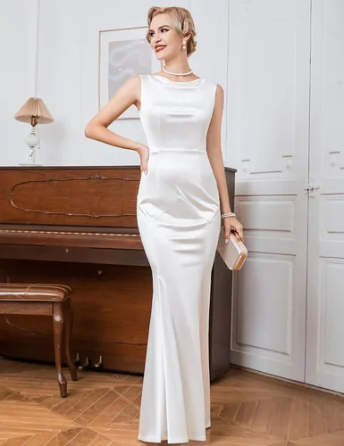 Vista 5 de Vestido de noche formal y elegante de los años 30 para mujer, sin mangas, corte sirena