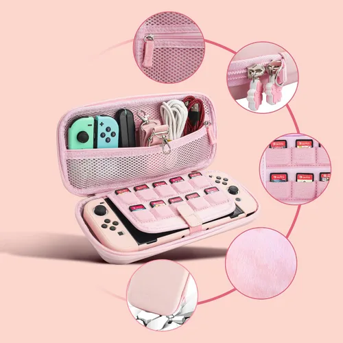 Vista 2 de 9 in 1 Carrying Case for Nintendo Switch OLED, GLDRAM Cute Accessories Kit with Travel Case, Hard PC Cover, Glass Screen Protector, Thumb Grip Caps