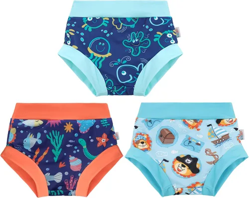 Vista 8 de ALVA - Paquete de 3 pañales de natación reutilizables para bebé, UPF 50+ Niño Color 01