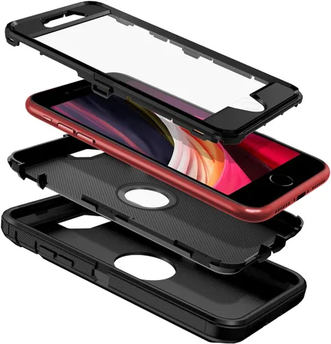 Vista 2 de I-HONVA - Carcasa protectora de 3 capas para iPhone SE 2020, protector de pantalla integrado, a prueba de golpes, polvo y caídas, resistente