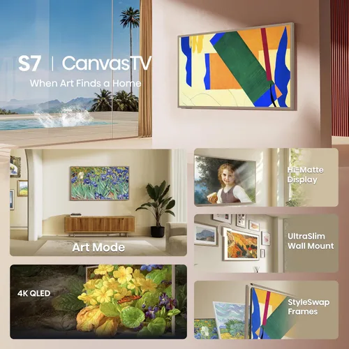 Vista 5 de Hisense Serie S7N CanvasTV QLED 4K de 85 pulgadas, Dolby Vision HDR Google Smart TV (85S7N, modelo 2025) - 144Hz, modo artístico, panel