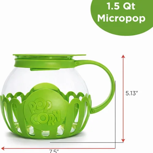 Vista 4 de Ecolution Micro-Pop - Palomitas de maíz para microondas de 1.5 cuartos de galón, vidrio seguro para la temperatura con tapa multiusos