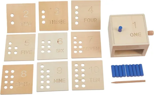 Vista 3 de Adena Montessori Juguetes Juego de clavijas de madera para contar del 1 al 10 con números, caja de clavijas y clavijas de volcar – Juguete educativo