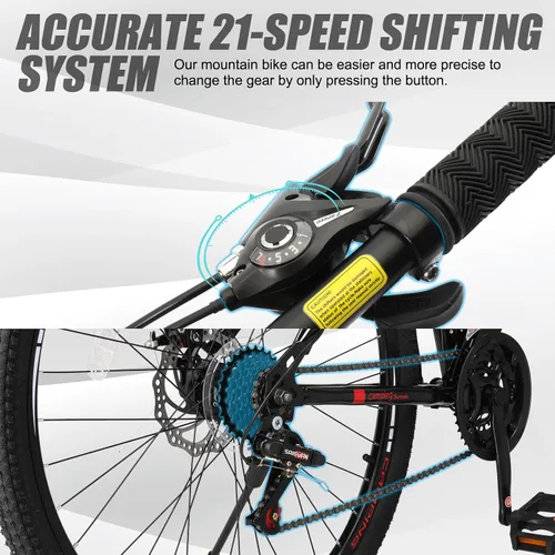 Vista 4 de Ktaxon Bicicleta de Montaña 24/26/27.5 Pulgadas para Hombres y Mujeres con Bicicletas de 21 Velocidades para Adultos, Freno de Disco Doble