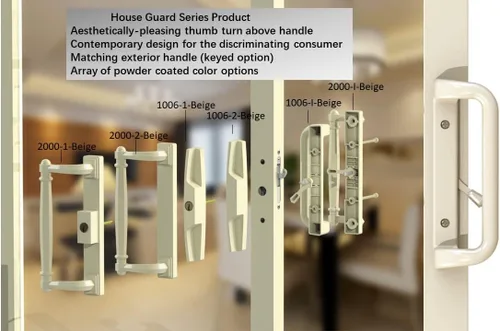 Vista 7 de Juego de cerradura y manija para puerta de patio House Guard con llave, opciones que añaden una firma única a su cerradura de puerta de vidrio