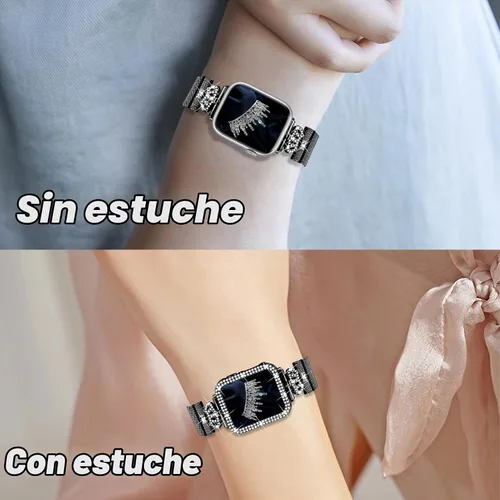 Vista 5 de Correa magnética compatible con Apple Watch 38mm 40mm 41mm 42mm 44mm 45mm 46mm, correa de metal de acero inoxidable con funda brillante y protector