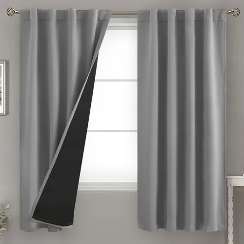 Vista 152 de BGment Cortinas 100% opacas beige de 63 pulgadas de largo con forro aislante térmico, bolsillo para varilla y lengüeta trasera de doble capa