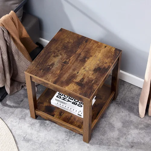 Vista 4 de Mesa auxiliar de material MDF, mesa auxiliar de espacio pequeño de 2 niveles, mesita de noche moderna, mesa de sofá, mesa auxiliar con estante