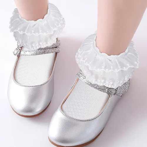 Vista 7 de Looching 45 pares de calcetines de encaje con volantes para bebé y niña, con ojales, color blanco, de princesa, de algodón, lindos calcetines