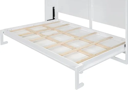 Vista 8 de Cama Murphy de tamaño matrimonial con estación de carga, marco de cama de pared de madera que ahorra espacio se puede plegar, armario de cama cubo