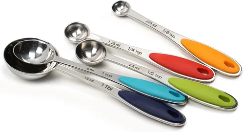 Vista 2 de RSVP International Endurance Kitchen Collection - Herramientas de medición, aptas para lavavajillas, asas de colores, 5 piezas, acero inoxidable