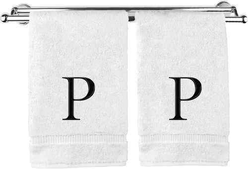 Vista 151 de Toalla de mano monogramada, regalo personalizado, juego de 2 - Toalla bordada con letra de bloque dorada - Extra absorbente 100% algodón turco