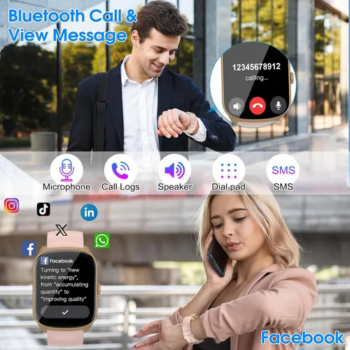 Vista 2 de Reloj inteligente para hombres y mujeres, reloj inteligente HD de 1.95 pulgadas (marcación/respuesta de llamadas), monitor de frecuencia