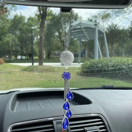 Vista 3 de Bling - Accesorios para autos, para mujeres y hombres, decoración colgante de cristal para espejo retrovisor, bola de cristal, cristal de buena