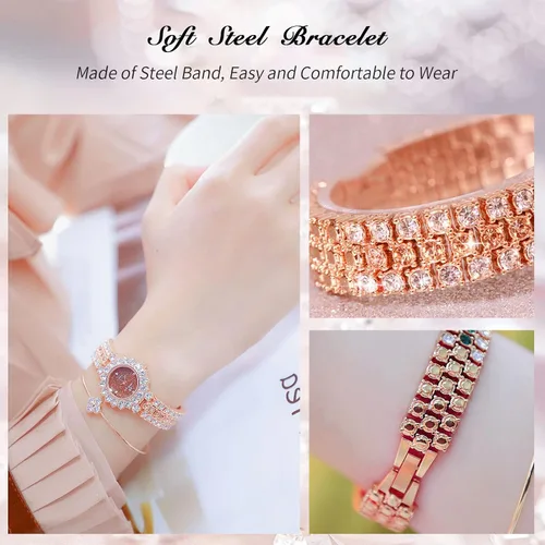 Vista 3 de RORIOS Reloj analógico de cuarzo para mujer, con pulsera de diamantes de imitación completa, reloj de pulsera de moda, reloj de diamantes