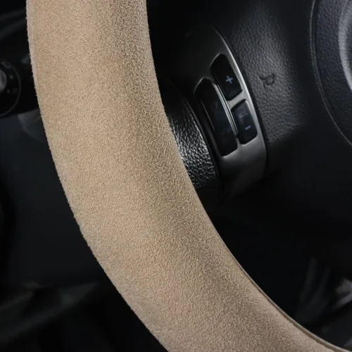 Vista 2 de CAR PASS Funda para volante de automóvil, 14.5-15 pulgadas, gamuza sintética beige, universal, de espuma viscoelástica, transpirable