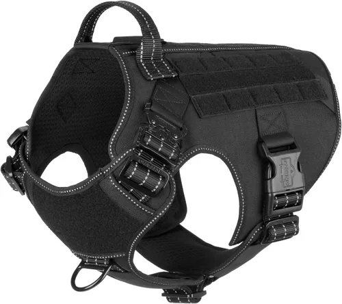 Vista 7 de ICEFANG - Arnés táctico para perros, talla S, con 2 hebillas de metal, chaleco para transportar carga, ligero y modular (MOLLE) con mango, clip