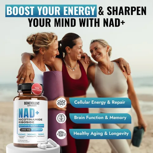 Vista 2 de Benevolent NAD+ Suplemento de 1050 mg, absorción máxima 3 en 1 NAD suplementos para mujeres y hombres con ribósido de nicotinamida