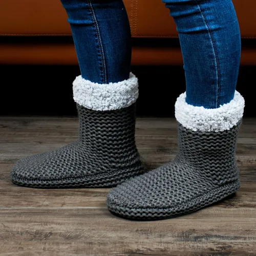 Vista 3 de cosyone1997 Pantuflas de punto grueso para mujer para interiores, con forro polar sherpa, botas suaves sin cordones, cálidas y mullidas