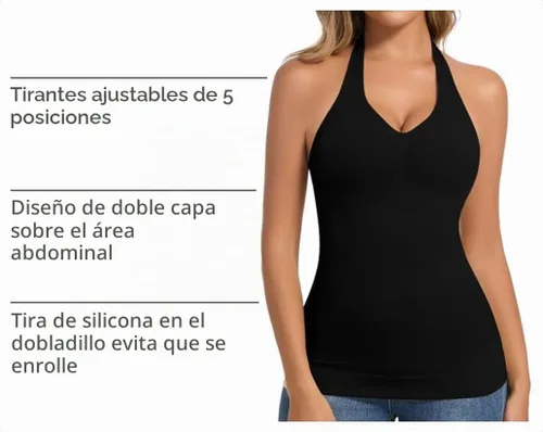 Vista 4 de JOYSHAPER Camisola moldeadora con brasier integrado de compresión halter para mujer, control de abdomen, brasier acolchado Halter Neck & V Neck #5