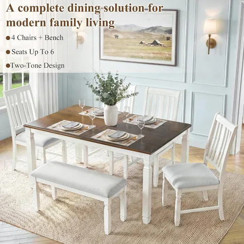 Vista 7 de JIVOIT Farmhouse Style 6-Piece Extendable Dining Table Set for 6 Gris-3