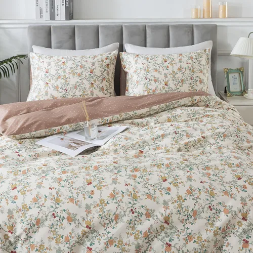 Vista 52 de HoneiLife Juegos de Fundas de Edredón Twin - Funda de Edredón Floral 100% Algodón, Juego de Ropa de Cama Transpirable de 2 Piezas con Cierre