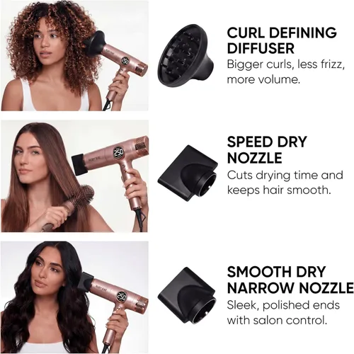 Vista 2 de RUBY RAE Secador de pelo Ionic de 2000 W, secador profesional de doble voltaje con difusor, diseño ligero, secado rápido, tecnología de bajo ruido