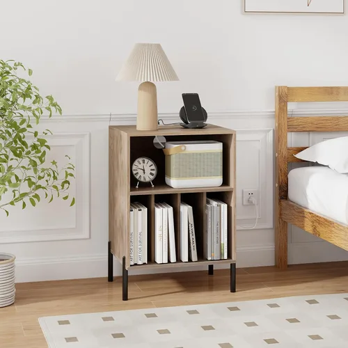 Vista 8 de Giantex - Soporte para tocadiscos con estación de carga, mesa para tocadiscos con gabinete de almacenamiento, estante para tocadiscos con patas