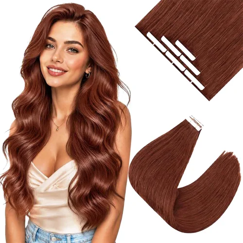Vista 36 de Ve Sunny Extensiones de cabello humano real con cinta, cabello humano Remy, lacio, doble cara, color marrón oscuro, balayage, rubio dorado oscuro