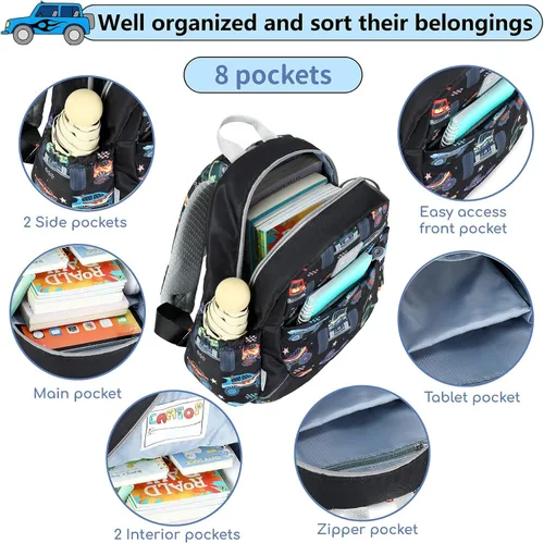 Vista 4 de CAMTOP Mochila para niños pequeños, 12 pulgadas para preescolar y guardería Vehículo negro