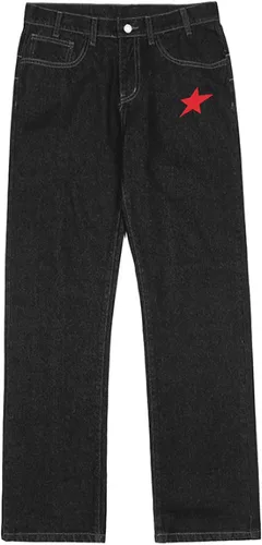 Vista 2 de Pantalones de mezclilla holgados para hombre con estampado de cachorro, clásicos, sueltos, rectos y vintage, casual, ropa de calle, patineta, baile