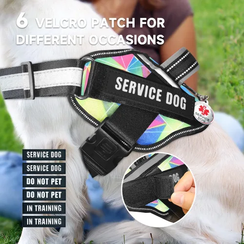 Vista 3 de Chaleco para perro de servicio+6 parches, arnés ligero en entrenamiento para perro, chaleco reflectante con asa acolchada suave para perros