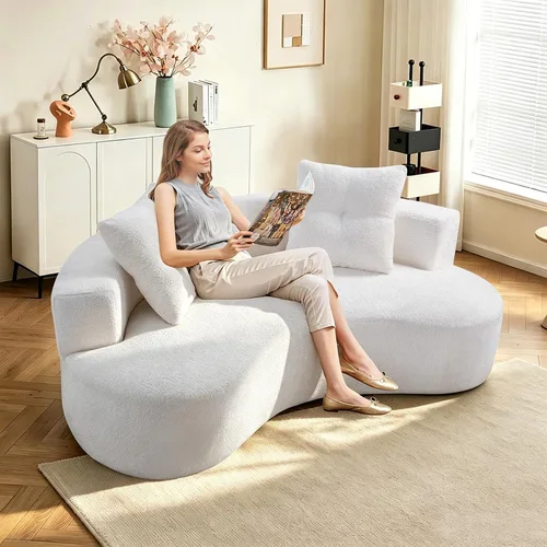 Vista 16 de Sofá modular curvado de 110 pulgadas para sala de estar, moderno sofá modular de felpa de felpa de gran tamaño con asiento profundo comprimido sin