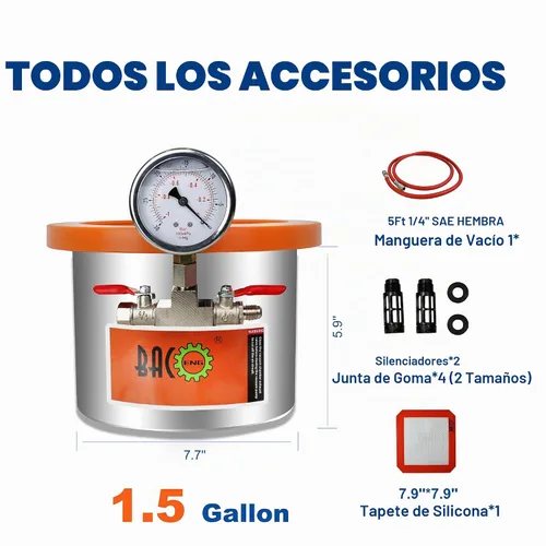 Vista 2 de BACOENG Cámara de vacío de acero inoxidable de 1.5 galones con tapa de vidrio templado perfecta para estabilizar madera, desgasificar siliconas