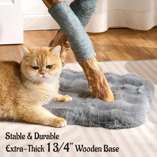 Vista 7 de Árbol para gatos de madera natural para gatos adultos de interior, torre de gatos moderna de 33 pulgadas con cama de felpa súper suave y percha