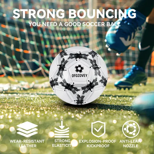 Vista 3 de Balón de fútbol tamaño 3, 4, 5, paquete de dos, fútbol clásico para interiores y exteriores con 1 bomba, 2 bolsas de red y 2 agujas, de larga